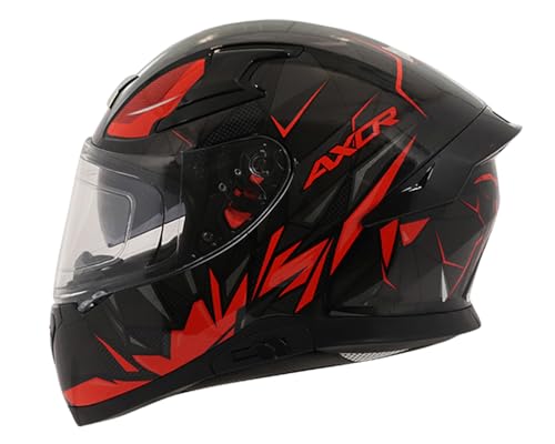 Axor Apex Hunter ISI ECE DOT Certified Full Face Dual Visor Helmet For Men And Women With Pinlock Fitted Outer Clear Visor And Inner Smoke Sun Visor Black Red Helmet-L