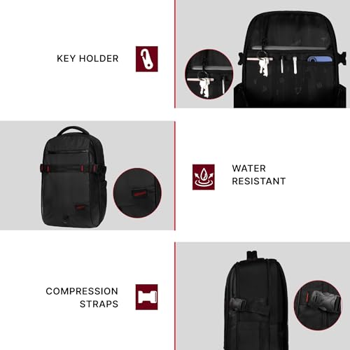 Image of F Gear Mason Black 34L Premium Soft Touch Laptop Backpack | Fits 17 inch Laptop | Lightweight with Tablet Sleeve, 2 Compartments, 2 Pockets & Luggage Strap |Water-Resistant | Office, College & Travel