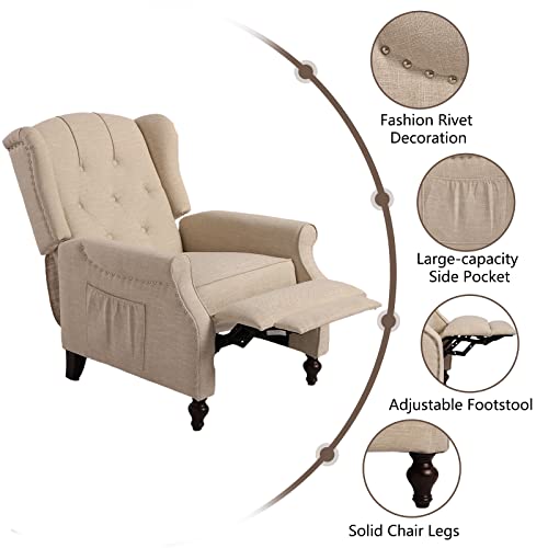 Consofa Wingback Recliner Chair With Massage And Heat Tufted Fabric Push Back Arm Chair For Living Room Vintage Recliner Chair With Remote Control, Padded Cushion, Backrest, Wooden Legs #TOP4