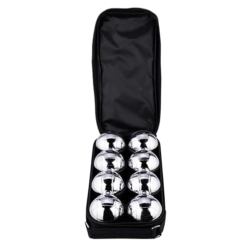 8-teilige Metall Boule Kugeln Set mit Tasche, Magnet, Distanzmesser & Holz-Cochonnet – Boccia / Botcha Spiel für Kinder & Familien - Petanque, Jeu de Boules, Cross Boule, Boßelkugel-Set - 010203