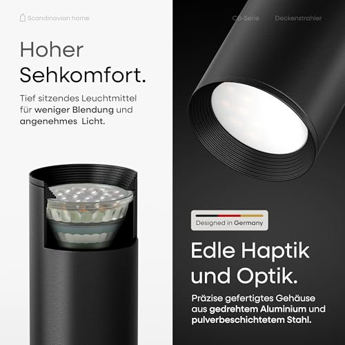Scandinavian home Deckenstrahler 3-flammig - GU10 Deckenlampe Küche 360° Schwenkbar, Blendfrei, Flach - Flurlampe Decke, Küchenlampe, Spots Deckenleuchte Küche Lampen - Matt Schwarz, Ohne Leuchtmittel