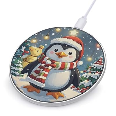 Christmas Funny Penguin Wireless Charger 10W Portable Fast Wireless Charging Pad Compatible with Phone Slim Charging Station Lightweight Charger Mat Charging Block for Travel Home Office