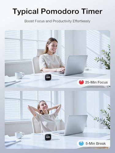 Image of TK3 Pomodoro Timer Cube, Desk Productivity Timer with 5 /10 /30 /60 Min Presets, Custom Countdown, Stopwatch, Clock, 3 Alarm, Silent, Vibrate & Sound Alert, for Task, ADHD, Study, Kitchen, White