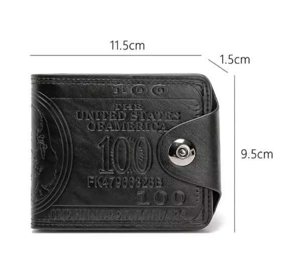 Generic Stylish Men's Wallet: Premium PU Leather Dollar Bill Design with Button Closure (Black), Varietos W12