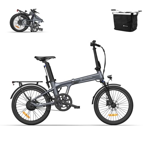 Ado Air 20Pro Bicicleta Eléctrica Plegable, 20' Ebike para Adultos, BaFang, Transmisión por Correa, LCD, App, Modo Eco y Sport, Batería Extraíble, 100 km, Cesta Delantera Plegable