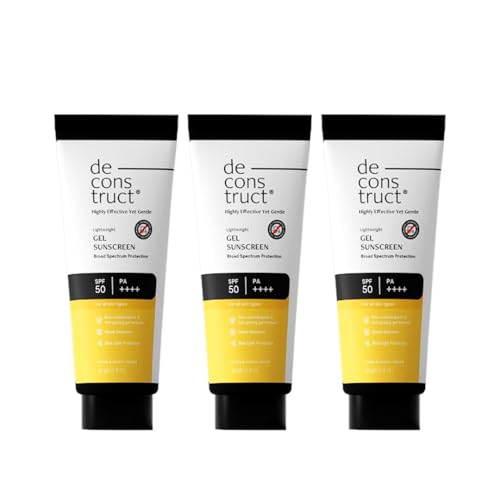 Image of Deconstruct Gel Sunscreen for Oily skin | In - Vivo Tested SPF 50 + and PA+++ | Matte, Lightweight & Airy, Non-greasy | For oily, combination & normal skin | For Men & Women - 50g (Pack of 3)