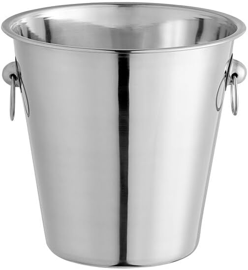 4 Qt Stainless Steel Wine and Champagne Bucket, Round with Handles, Silver, 8.5 Inch Diameter, Stackable, Dishwasher Safe