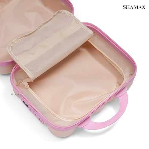 Image of SHAMAX Hard Shell Mini Luggage Cosmetic Case - Portable Vanity Case (30x30x15 cm) Travel Makeup Organizer with TSA Number Lock, Gift for Women and Girls (Beige Pink)