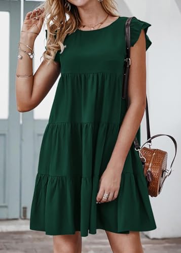 Image of KIRUNDO Summer Dresses for Women Sundress Sleeveless Ruffle Sleeve Round Neck Loose Short Flowy Pleated Mini Babydoll Dress