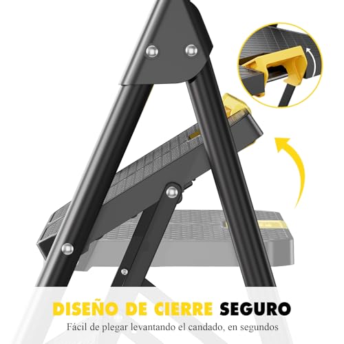 Escalera plegable de 2 peldaños con bloqueo de seguridad y alta carga de 360kg 4