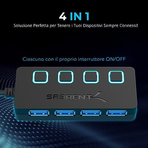 SABRENT Hub USB 3.2 Gen 1, Ciabatta multipresa