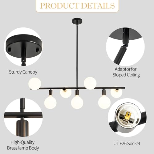Ledshaoyue Modern Linear Chandelier Pendant Light, 7 Lights Black Industrial Mid Century Hanging Light Fixtures, Height Adjustable Dining Room Light for Kitchen Island Living Room by Ledshaoyue - Image 2