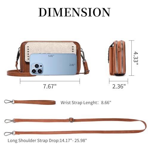 Image of FALAN MULE Crossbody Bags for Women Small Leather Cell Phone Wallet Wristlet Purse with Zip Around 2 Strap