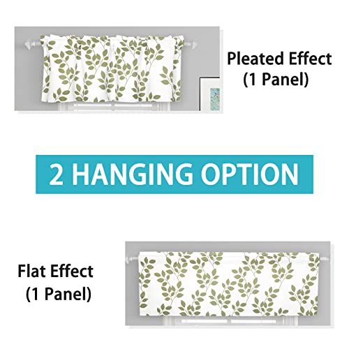 4 Panels Sage Green Valance Curtains 18 Inches Long Leaf Printed, Rod Pocket Short Curtain Valances For Kitchen/Windows/Living Room/Bedroom/Bathroom 52 X 18 #TOP6