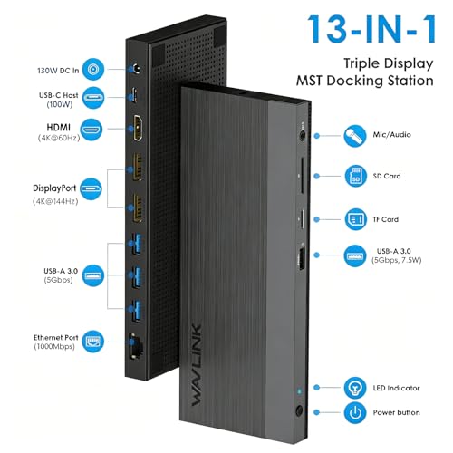 Image of Laptop Docking Station, Docking Station 3 Monitors with 2* DP+HDMI, 4K@144Hz,100W PD, 4* USB 3.0, Audio, Gigabit Ethernet, TF /SD for Lenovo,HP,Dell, Windows System Computer