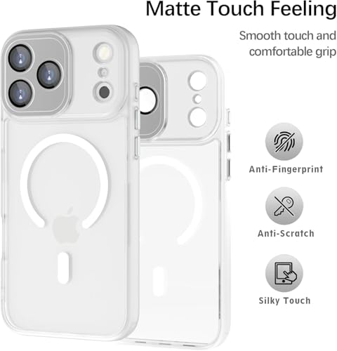 Image of Elzzi Magnetic Magsafe for iPhone 17 Pro Max Case (Compatible with MagSafe) Slim Translucent Matte Shockproof with Anti-Fingerprint Phone Case - Transparent