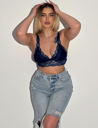 Image of Avidlove Lace Bralettes Womens Triangle Plunge Wireless Bras Camisole Tops Cami Strappy Sexy Soft