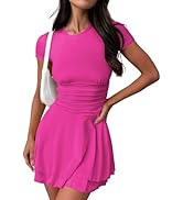 MIYIEONZ Crew Neck Short Sleeve Dress for Women Slim Flowy Ruffle Swing Hem Casual Summer Y2K Sex...