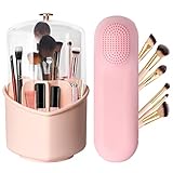 OKGD Makeup Brush Holder with Lid and Silicone Makeup Brush Organizer Case,360°Rotating Dustproof &