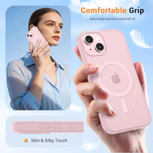 vnnink for iPhone 15 Case,iPhone 14/iPhone 13 Case, Magnetic Matte Military Grade Drop Protection Translucent Cell Phone Cover,Rugged Shockproof Cover,Light Pink - image 7