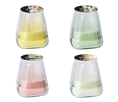 Kerzen für draußen 4 Stück - Duftkerzen Zitronengras Citronella - Perfekt für deinen Garten - im 4er Set - 45h Brenndauer - 9x9x9,8 cm (Gelb, Grün, Rosa, Weiß)