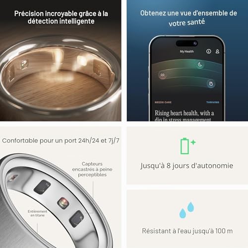 OURA Ring 4 - Brushed Silver - Taille 12 - Anneau connecté | Trouvez Votre Taille avec Le baguier Ring 4 | Suivi du Sommeil - Fréquence Cardiaque - Activité - Max. 8 Jours d'autonomie