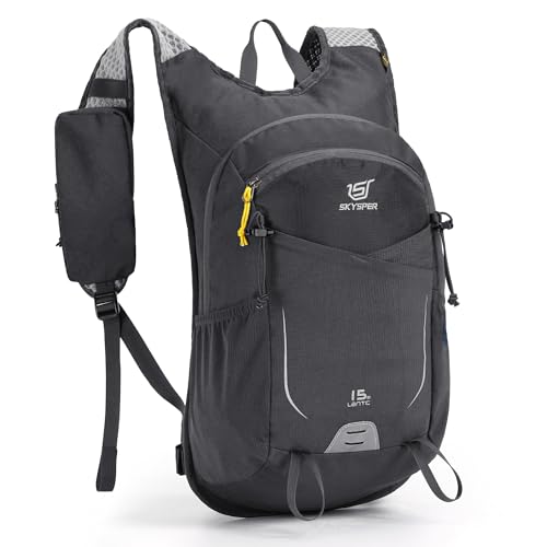 SKYSPER Wandelrugzak, 15 l, licht, ademend, voor dames en heren, voor trekking, wandelen, fietsen en outdoorsport, Grijs, 15L, Klassiek