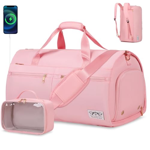 Convertible Travel Garment Bag with Backpack Strap, 3 in 1 Carry on Garment Duffle Bag, Garment Bags for Travel with Shoe Compartment USB Charging Port, Hanging Dress Suit Travel Bag for Women
