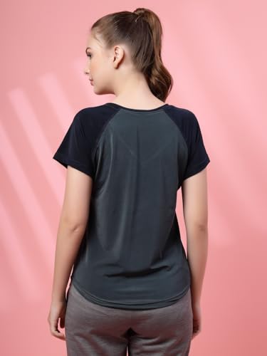 Image of UZARUS Women's V-Neck Regular Fit Gym T-Shirt | Soft Lightweight & Stretchable Fabric | Activewear Top for Workout Yoga Running Exercise Casual Wear