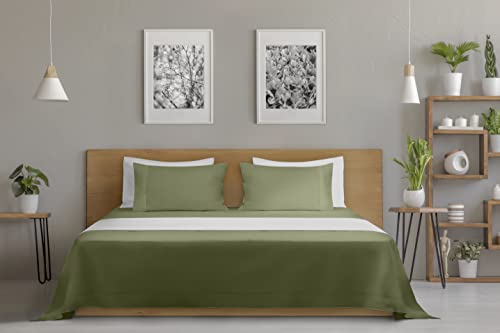 Image of Satin Bedsheet for Queen Size Bed, 400 TC Bedsheet with 2 Pillow Covers - (Queen 90 inch x 100 inch, Olive Green)