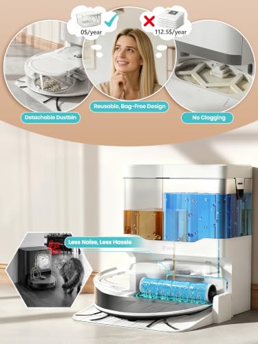Image of Lefant Robot Vacuum and Mop, 20000Pa Strong Suction, Self-Cleaning Roller Mop with Auto Drying, LiDAR Navigation & Obstacle Avoidance, Tangle-Free Pet Hair, Slim, 5G WiFi, M210 Pro Omni-Pure White