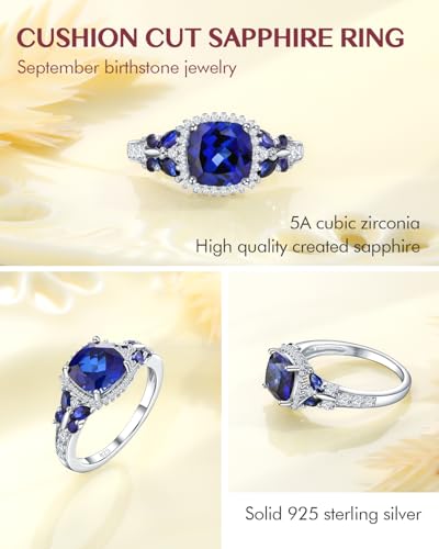 DAYBYDAY Butterfly Birthstone Rings for Women, 925 Sterling Silver Created Gemstone 5A Cubic Zirconia Cushion/Marquise Engagement Ring, 2ct Halo Promise Rings for Her Anniversary Wedding Jewerly4