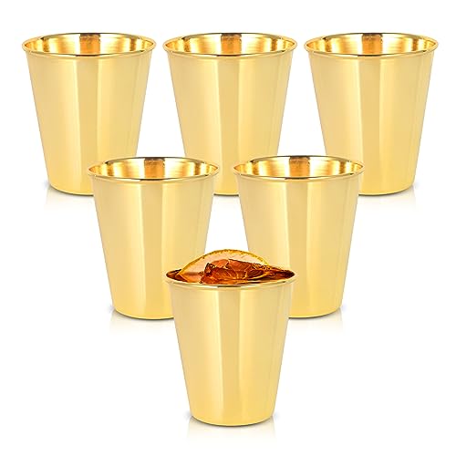 6 Pieces 2 oz Gold Shot Glasses Bulk Funny Wedding Groomsmen Stainless Steel Shot Glasses Metal Cups 70ml for Whiskey Espresso Cocktail Party Home Bar Best Gift