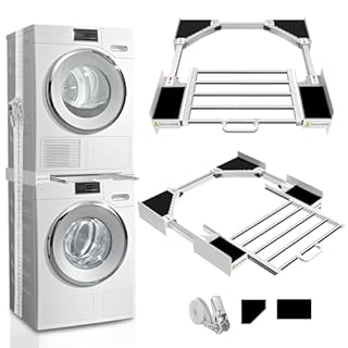 Kiss Core Washer Dryer Stacking Kit 29 inch, Universal Washer and Dryer Stacking Kit with Pull Out Drying Rack, Adjustable 29"/28"/27"/26"/25"/24" Stacking Kit with Ratchet Strap