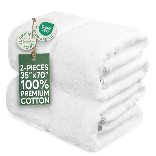 Towel Bazaar 100% Turkish Cotton Bath Sheets 700 GSM 35 x 70 Inch Eco-Friendly (2 Pack White)