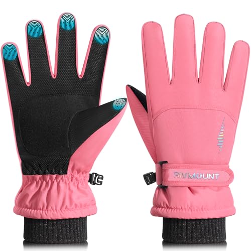 rivmount Kids Winter Gloves Warm Thermal Cold Weather Snow Waterproof Windproof Touchscreen Ski for Boys Girls(Pink M)