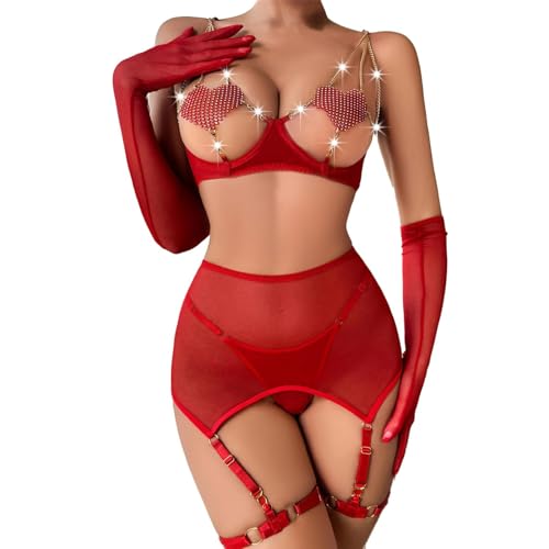 Cocila Ensembles De Lingerie Femme Choker Strappy Garter Belt Underwire and Panty Set Hot pour Ronde Pyjama Sexy ÉRotique Deshabillé sous Vetements Pute...