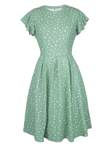 Image of oxiuly Women's Flounce Sleeve Wedding Church Vintage Dresses Casual Floral Party Cocktail Work Dress with Pockets Fei376
