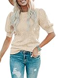 Foshow Womens Puff Short Sleeve Sweaters Tops Summer Soft Crew Neck Dot Pullover Shirt Lightweight K