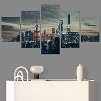 SIGNWIN 5 Panel Canvas Wall Art City Illuminations for Home Decorations Ready to Hang - 60