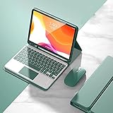 マウス付き 2021年型 Fire HD 10 Plus/HD 10 第11世代 用の キーボードケース タッチパッド 可愛い カラーキー Fire HD 10 プラス 10.1インチ タブレットカバー キーボード付き レザー 分離式 ワイヤレス Bluetoothキーボード スタンド機能 (Fire HD 10 Plus/HD 10(2021), 深緑)