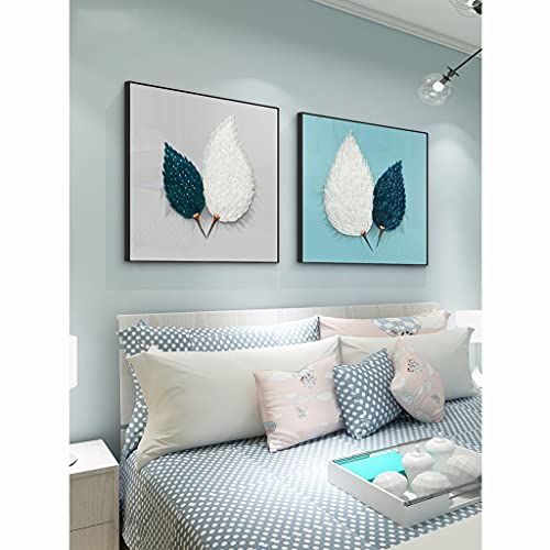 Prachtige Wanddecoratie Canvas Wall Art voor Woonkamer Decoratie Blue Feather Wall Decor Metal Square Frame Wall Art… - Afbeelding 4