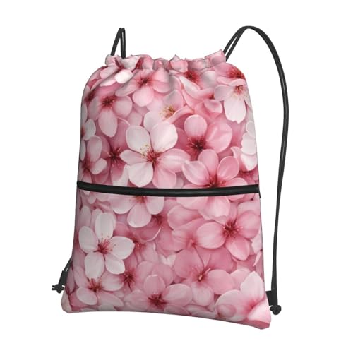 Cherry Blossom Petals Printing Drawstring Zipper Backpack For Hiking Camping Yoga - Convenient Daily Carry