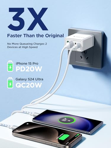 USB C Charger Block, 40W 4-Port Fast Charger 20W Type C Charging Block 3.1A USB Wall Charger Dual Port PD+QC Charging Cube for iPhone 16 15 14 13 12 Pro Max XS, iPad, Samsung Phone (White) - Thumbnail 3