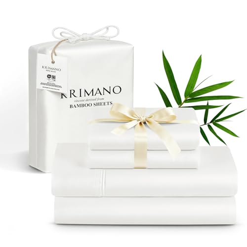 Twin Size Sheet Set, Viscose Bamboo Sheets for Bed Set 3pcs, 100% Viscose Derived from Bamboo, Hotel Luxury Silky & Cooling for Hot Sleepers, Deep Pocket Up to 17", White 1.white Twin