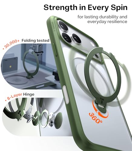 Image of TORRAS Q3 Spin for iPhone 17 Pro Case, 360 Magnetic Stand, Alpine Green | Compatible with MagSafe, Built-in Kickstand, Camera Control, 4X Military-Grade Shockproof Translucent Phone Case for 17 Pro