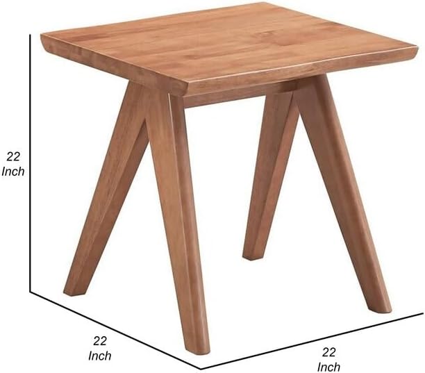 HomeStock Medieval Majesty 22 Inch Square Side End Table with Natural Brown Wood Finish and Angled Legs for a Scandinavian Inspired Living Room