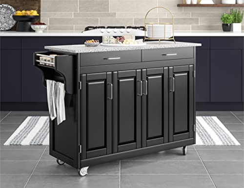 Home Styles Mobile Create-A-Cart Black Finish Four Door Cabinet Kitchen Cart With Gray Granite Top, Adjustable Shelving #TOP13