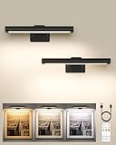 EZVALO Picture Light for Wall, Rechargeable 2400mAh Battery Lights Wireless with IR Remote, 3 Color & Dimmable Magnetic 7.87'' LED Lights Display for Painting, Living Room, Gallery, Bedroom(Black-2P)