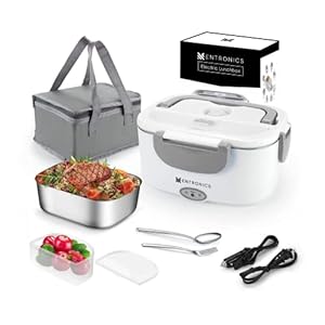 Electric Lunchbox Food Heater, 3 in 1 Portable Heated Lunchbox For Car, Truck, Home, Work, Leak Proof, 1.5L Removable Stainless Steel Container, 110V/12V/24V (Gray)